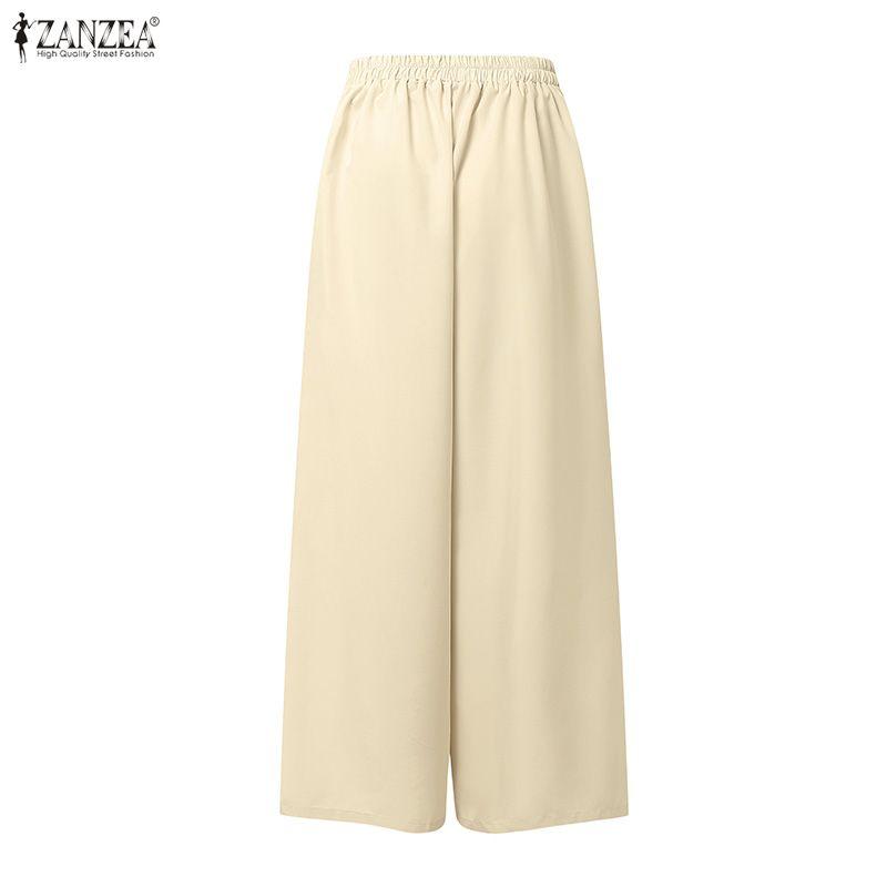 ZANZEA Women Elastic Waist Loose Casual Wide Leg Culottes Pants