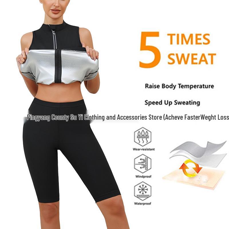 Regata de Gola Alta Feminina Europeia e Americana: Roupa de Fitness que Absorve o Suor Roupa de Sauna para Escultura Corporal Casual.