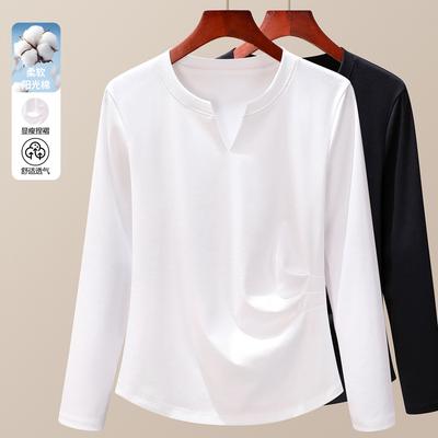 Design Sense Small Solid Color Long-sleeved Women's Clothing Autumn Clothing New Niche Pleated Slim-fit Bottoming Shirt Top