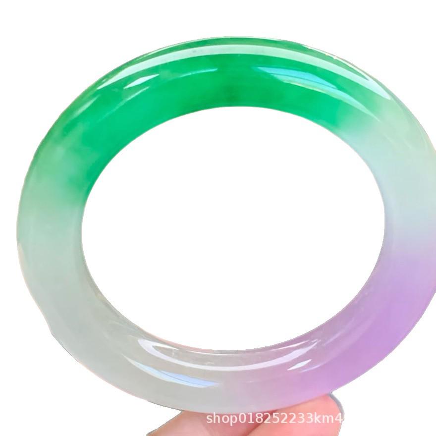 Spring Color Jadeite Bracelet: Natural Myanmar Jade, Inner Diameter, Exquisite Ice-Waxy Finish 61mm diameter for 130-140 jin