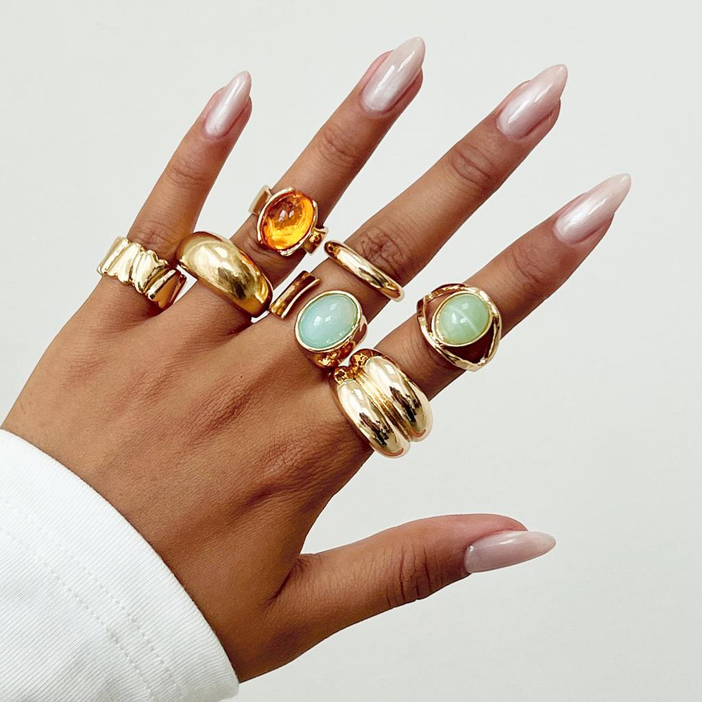 Mix and Match Stacked Gemstone Ring Set for Women, Retro Niche Percussion Open Ring Jewelry.