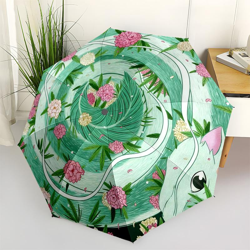 1pc snake floral Automatic Folding Umbrella, Heavy Duty 8 Rib Iron Frame, Suitable for Travel, Daily Use, Birthday, Decor Gift 19