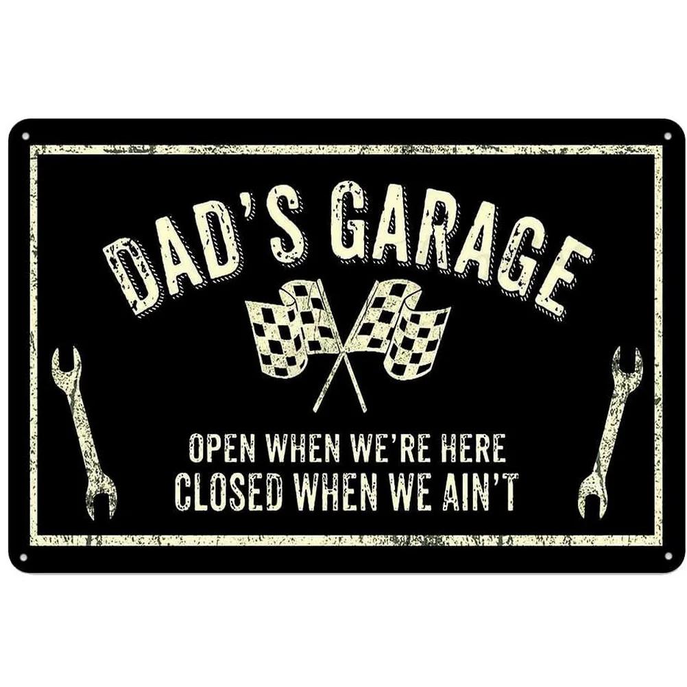 Dad's Garage Workshop Repair Shop 24 Hours Service Vintage Metal Tin Signs Retro Iron Picture Bar Cafe Garage Gym Pub Decor