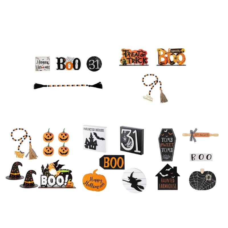 Halloween-Stufenteller-Dekorationsset für kreative Holz-Bauernhaus-Dekorationszubehör