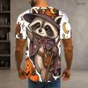 Men Plus Size Round Neck Short Sleeve T Shirt Printed Cute Cartoon Raccoon Witch Pattern
