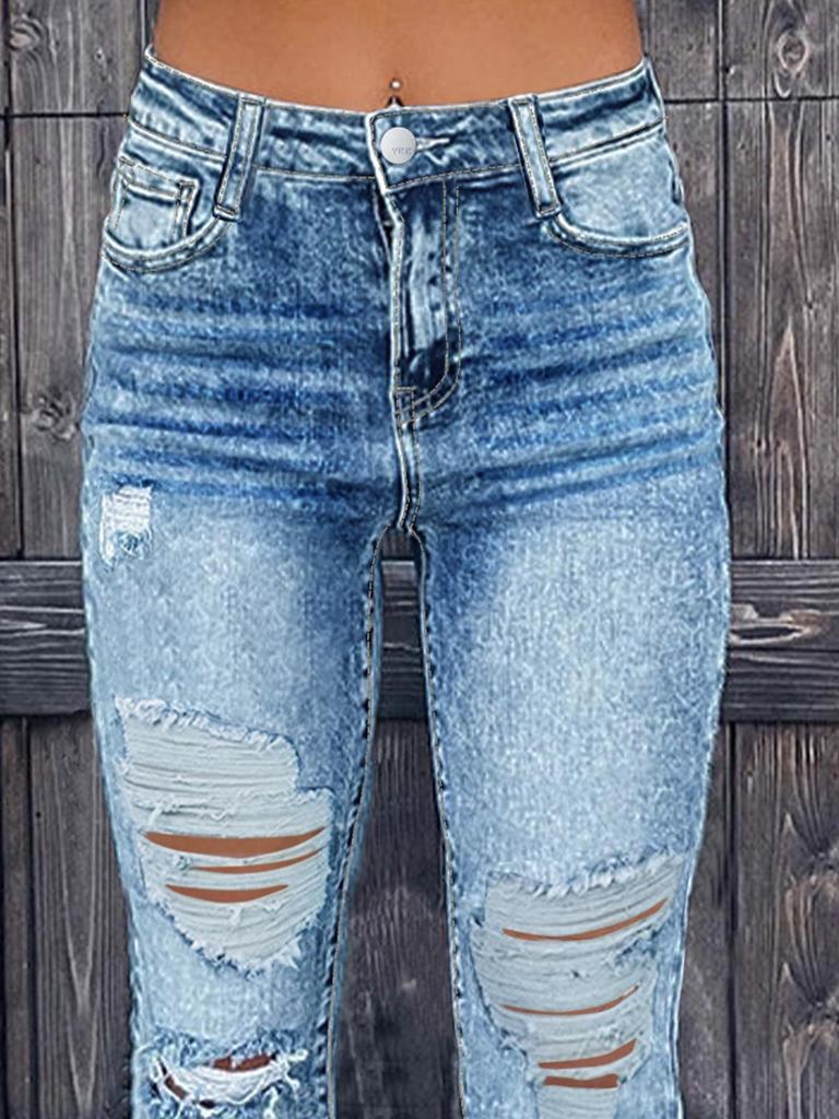 Plus Size Frayed Ripped Denim Bell Bottoms (2026)