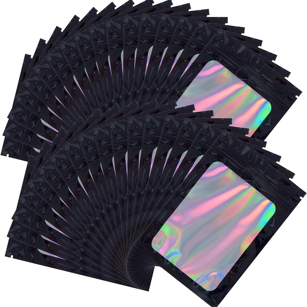 

50pcs Holographic Laser Mylar Bags - Thick, Smell Proof, Zip Lock Pouch for Jewelry, Gifts, Retail Storage 8x13cm