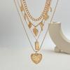 Patterned Love Bow Pendant Necklace Retro Geometric Metal Chain Stacked Clavicle Necklace