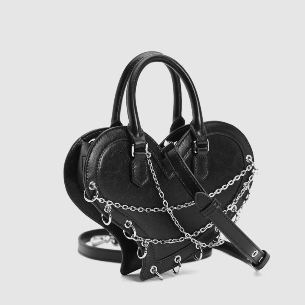 Neue Herz-Punkrock-Umhängetasche für Damen. Schwarz, Länge 18,5, Dicke 6,5 cm, Höhe 13,5