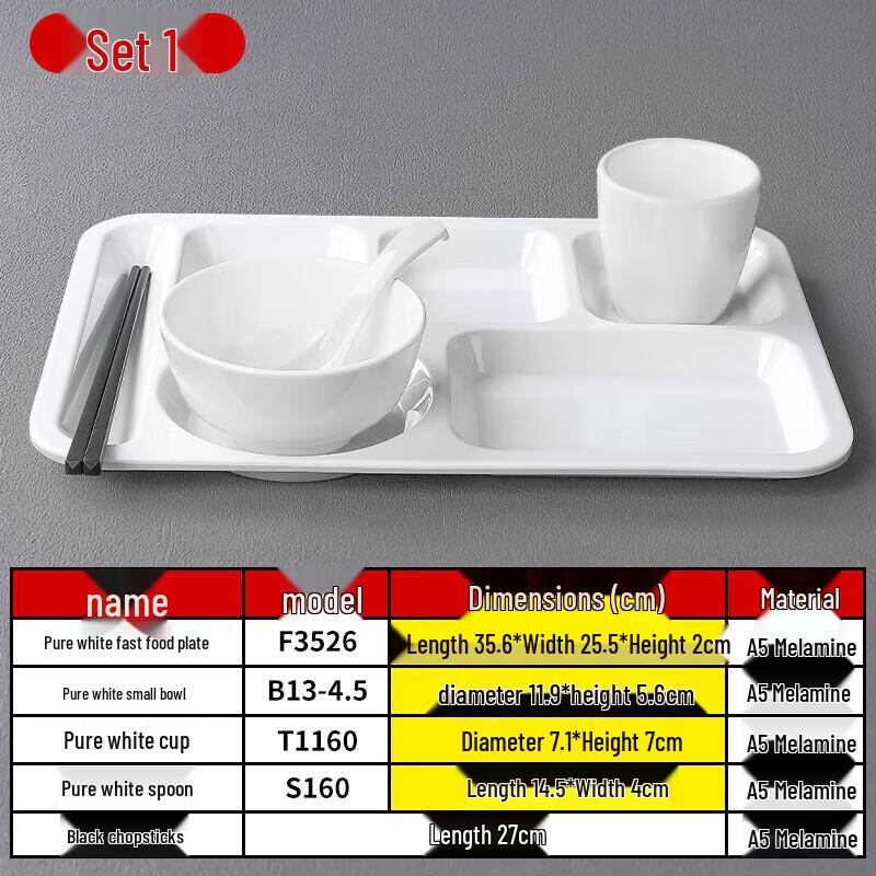 Thickened A5 Melamine 5-Compartment Meal Tray 35.6cm