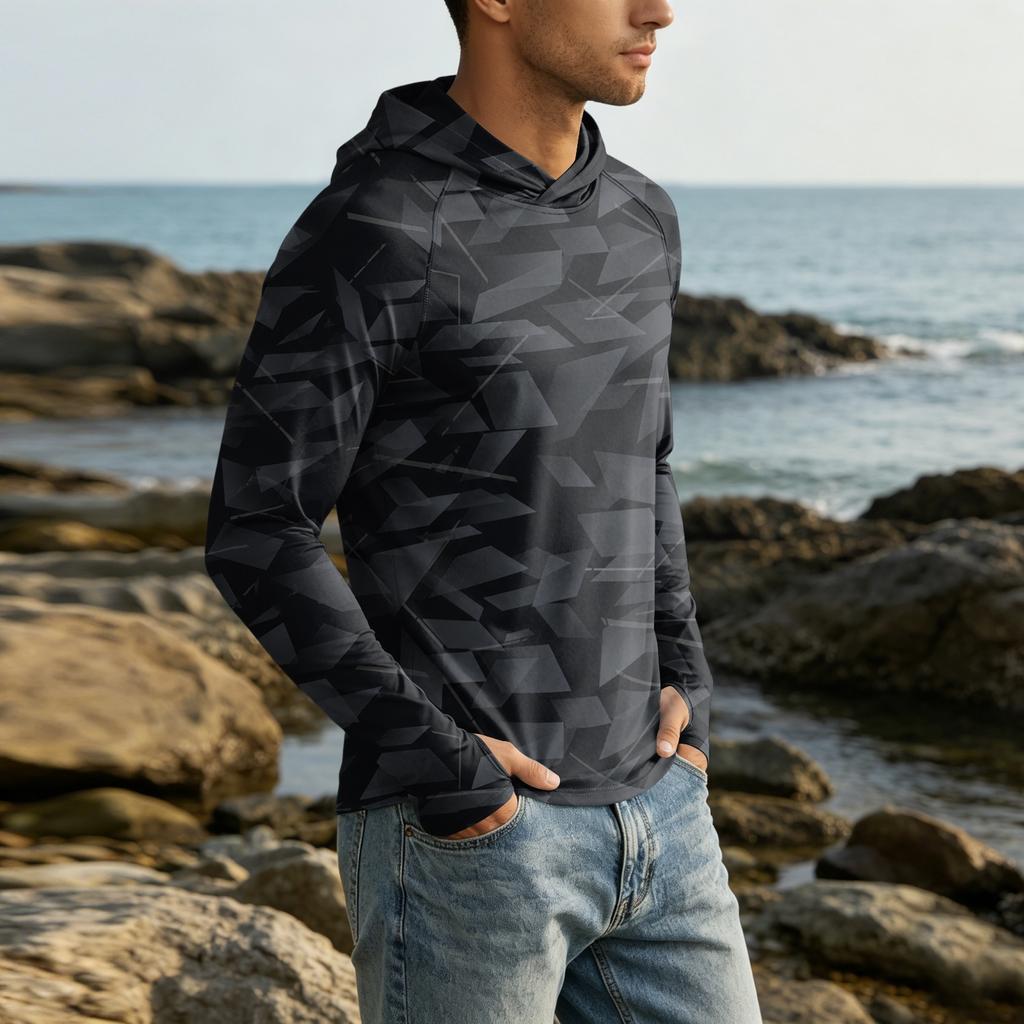 Herren UPF50+ Sonnenschutz Hoodie Langarm Schnelltrocknend Leicht Atmungsaktiv Sportshirt für Outdoor-Aktivitäten