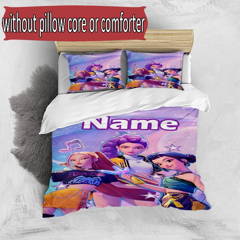 3pcs Duvet Cover Set (1*Duvet Cover + 2*Pillowcase, Without Core), Custom Name KPop Hunters Pattern Bedding Set, Home Bedroom Decor Gift