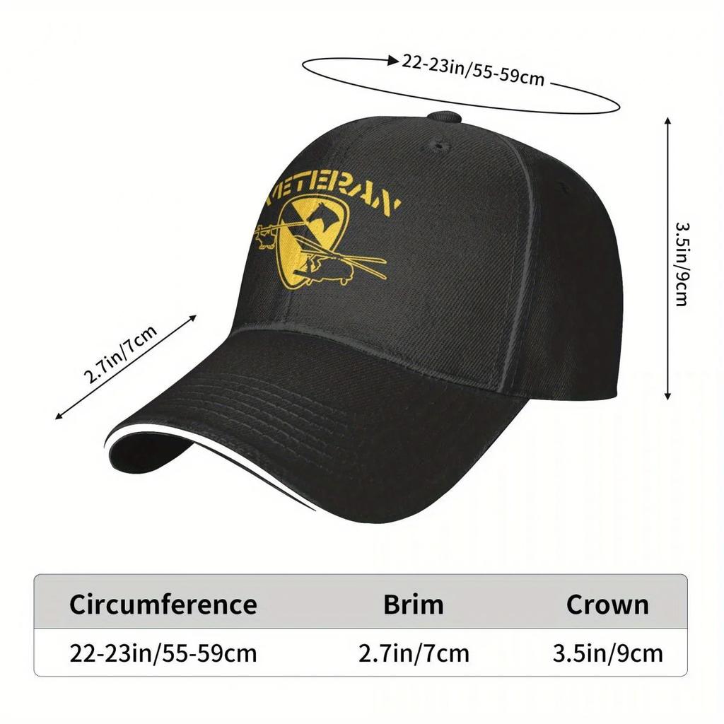 Luftkavallerie-Division Veteran Baseballkappe - Unisex Schwarzer Designer-Sonnenhut mit Logo, Leichtes Polyester