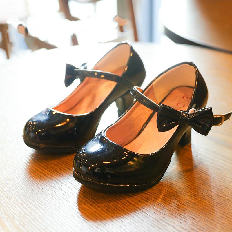 Girls Leather Shoes Autumn Bowtie Sandals New Children Shoes High Heels Princess Sweet Sandals For Girls SZ107