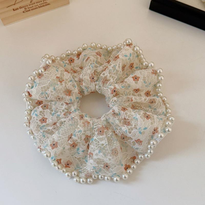 Floral Lace Pearl Scrunchie Hair Tie