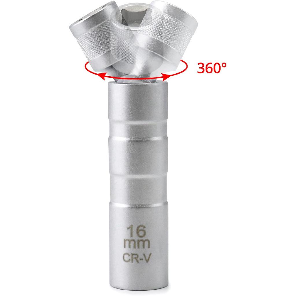 QWORK 14Mm&16Mm Magnetic Swivel Spark Plug Socket, Thin Wall Magnetic Rotating 3/8" Drive 12 Point Standard Spark Plug Socket Removal Tool 360-Degree