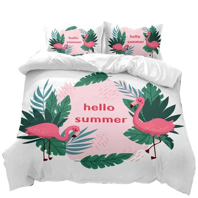 Flamingo Duvet Cover Couple Flamingo Palm Leaf Twin Bedding Set Tropical Botanical Leaves Summer King Size Polyester Quilt Cover