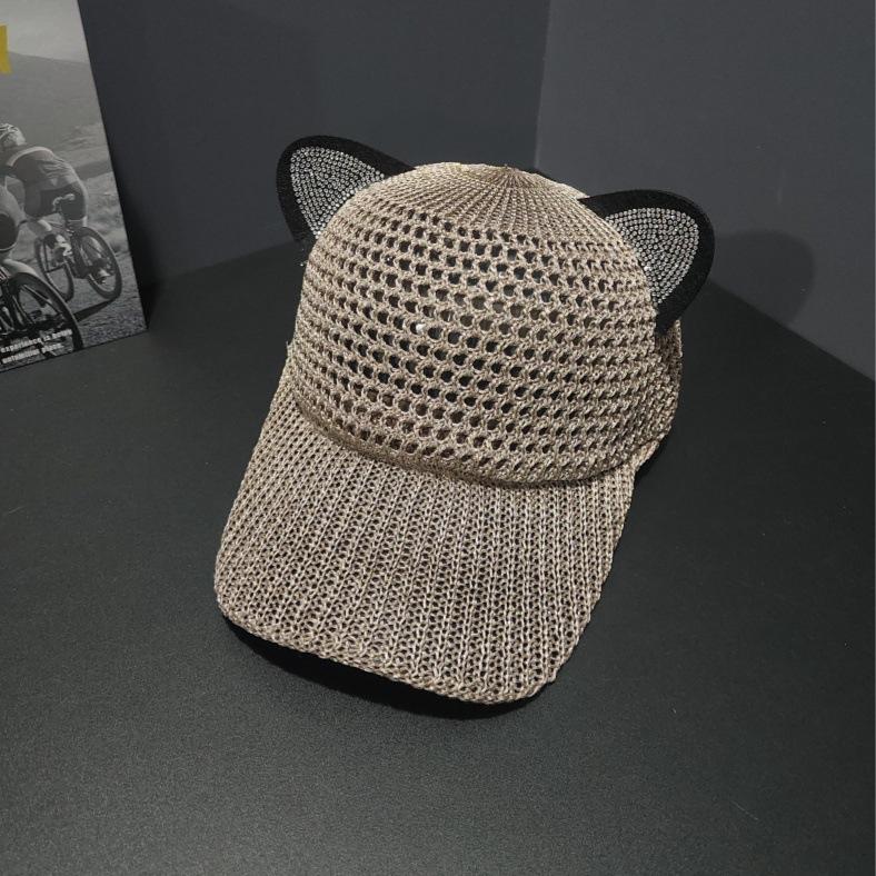 Hat female summer cute cat ears hollow mesh cap student versatile breathable sunscreen hat