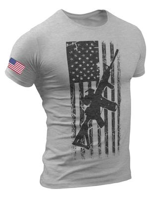 America Gun Flag Men's T Shirt Rifle Flag USA Warrior Military Style T-shirt