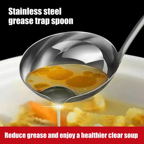 1/2Pcs Oil Separator Soup Ladle Stainless Steel Grease Filter Scoop with Spout Fat Separator Oil