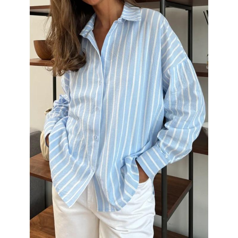 

Женская новая летняя куртка-кардиган с длинными рукавами и полосатой рубашкой XL светло-синий