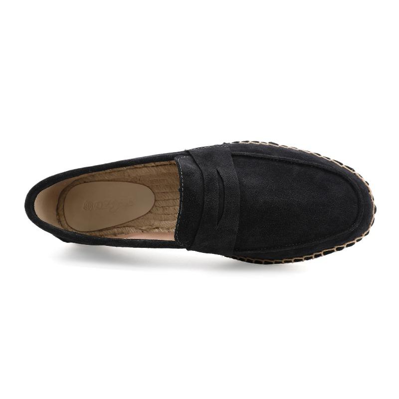 LUXSOLE Men's Jute Espadrilles Slip On Loafers Cow Suede Leather Casual Shoes