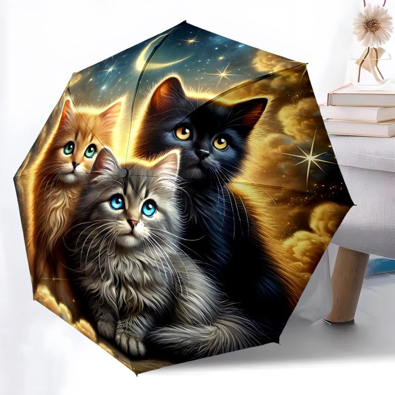 

1pc Cat Night Sky Automatic Folding Umbrella Durable Iron Frame,All Seasons Home Travel Outdoor Multifunctional Umbrella yy251115067