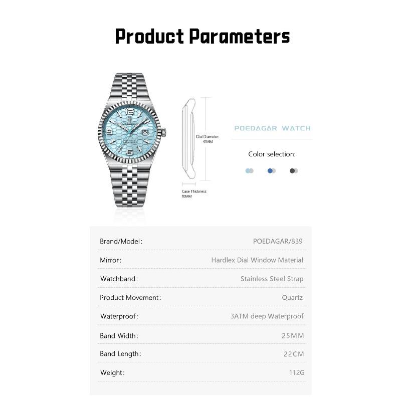 POEDAGAR Orologio da uomo originale di alta qualità Impermeabile Luminoso Data Orologio di lusso Acciaio Inossidabile Orologi al Quarzo Maschile+Scatola