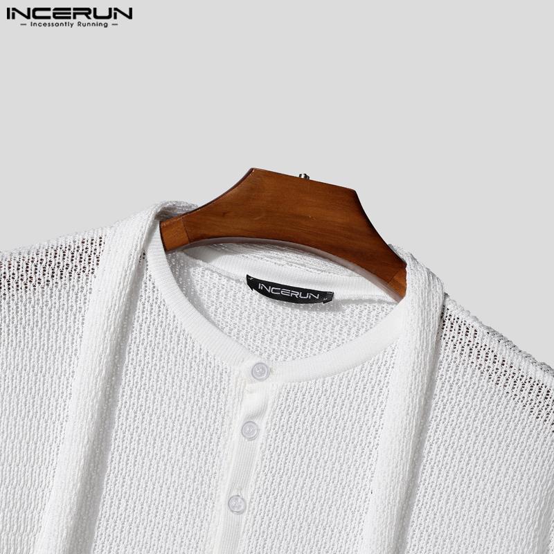 INCERUN Nadměrné Pánské Zavazovací Dlouhý Rukáv Zapínání na Knoflíky Síťované Průhledné Vykrojené Trička Topy