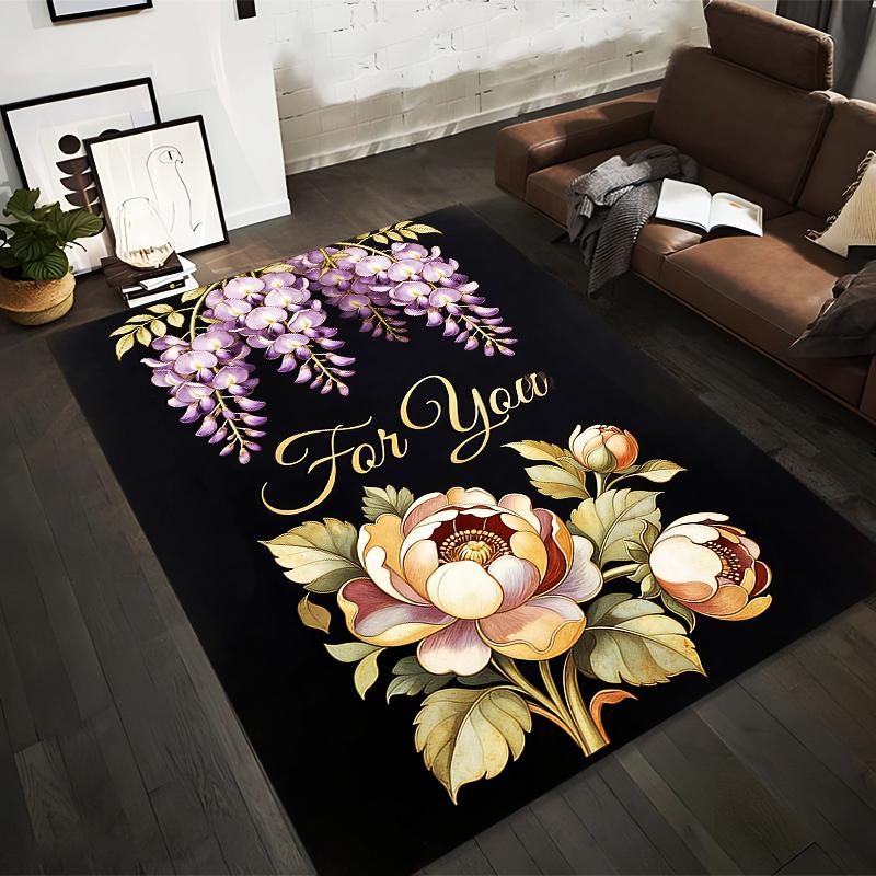 Elegant Floral Carpet with "For You" Text and Purple Wisteria Pattern Suitable for Use As an Anti-slip for Living Room Bedroom Sofas
