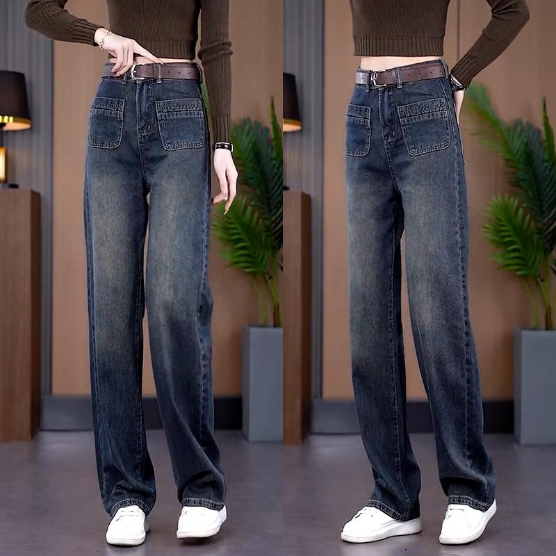 

Women s Retro Blue High-Waist Straight Leg Jeans - Autumn/Winter 2025 New Arrivals, Petite Slimming, Plus Velvet Wide-Leg Pants 3XL /31 [135-145 lbs]