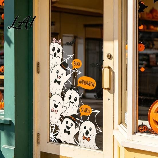 Decorative Static Clings Halloween Ghost Flower/Ghost/Spider Web Window Stickers Waterproof PVC Clings Holiday Party Supplies Removable Decals