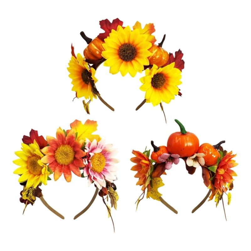 Autumn Flower Headband with Fabric Band Base, Easy Wear Hair Accessory for Harvest Gatherings, Photos, and Parties