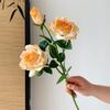 Fiore di Rosa Simulato a 3 Teste, Fiore Secco, Fiore Artificiale, Bouquet, Decorazione per Soggiorno, Oggetti di Scena per Foto