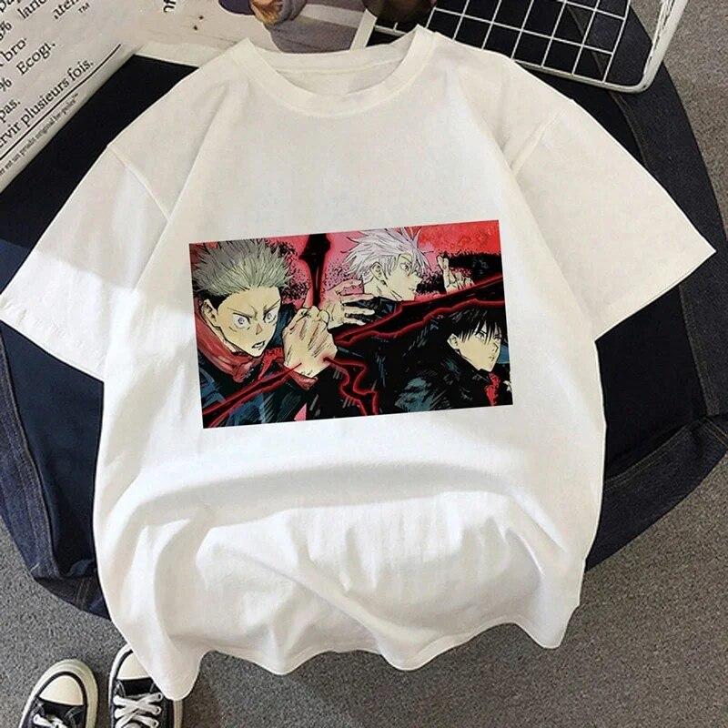 Jujutsu Kaisen T-Shirt Neue japanische Anime Unisex Kawaii Sommer Tops Yuji Itadori Graphic Tees Ulzzang Lose Cartoon Unisex Unisex T-Shirt