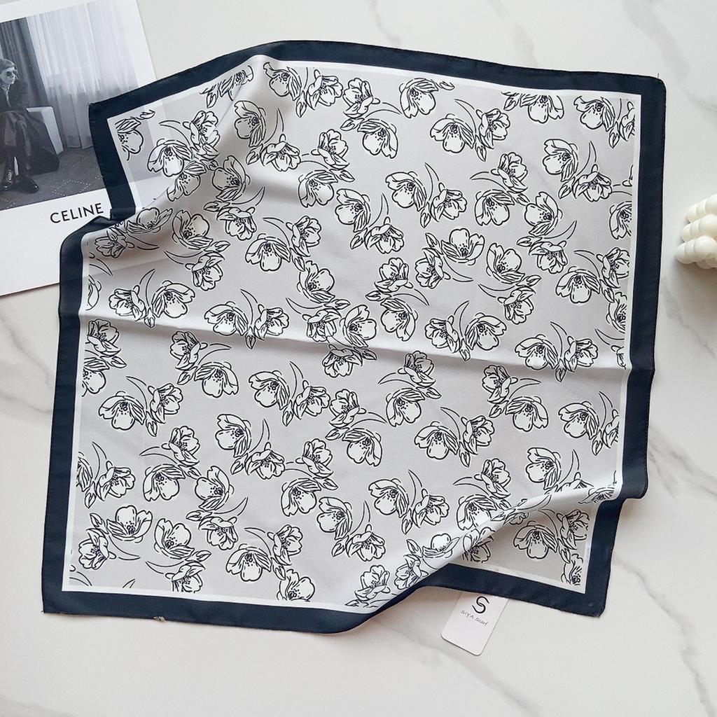 58 CM Sommer Neuer Quadratischer Schal Aus Künstlicher Seide Mit Künstlerischem Blumenschal, Haarband, Dekoratives Vielseitiges Kleines Kopftuch Für Damen