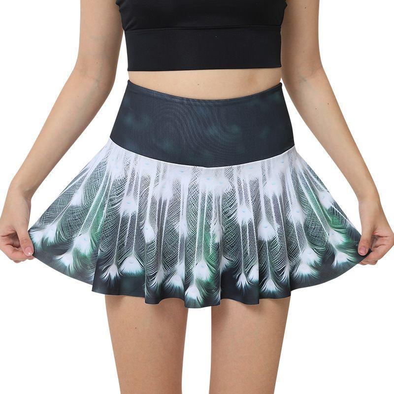 

Print Badminton Tennis Skirt Outdoor Running Fitness Yoga Skirt 360 Degrees Large round Hem Pleated Short Exercise Skirt Peacock open screen L