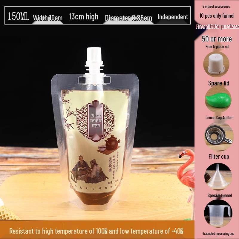 Disposable Transparent Spout Bag for Soy Milk, Chinese Medicine, Soup, or Beverages - Self-Standing and Convenient for Takeaway