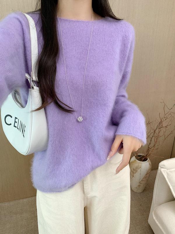 Autumn/Winter Women's Round Neck Brushed Wool Loose Fit Knitted Sweater