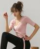 Debiweeo Women'S Yoga Wear Devi-T0066-Salmon Pink Pilates Ballet Strap Cardigan Short Sleeve Tee