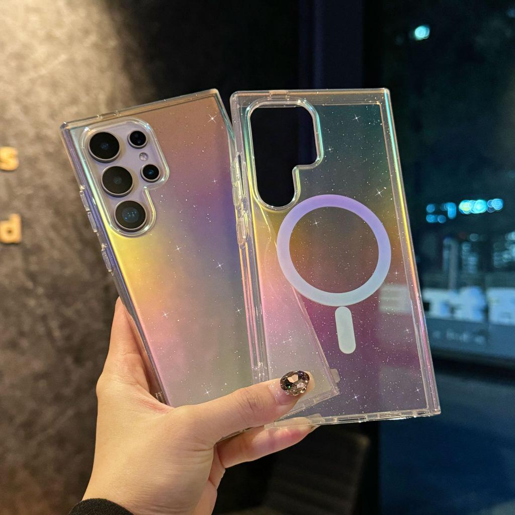Suitable for Samsung S25Ultrra Color Plated Mobile Phone Case S23FE Wireless Magnetic Flash Powder Color Change S24 Hard Set