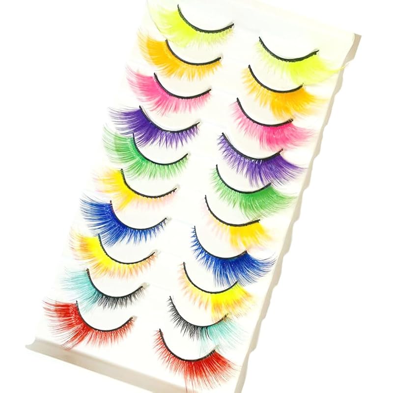 Sunniess Ombre Colored Lashes Silk Protein Fluffy Wispy Volume Fake Lashes for Halloweens Cosplay Party Stage Russian D Curl Lashes with Color Make