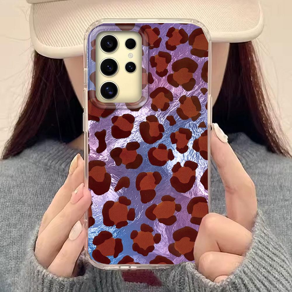 Luxury Gold Leopard Print INS YK2 Women Gilrs Phone Case for Samsung Galaxy S25 S24 S23 S22 S21 S20 FE Plus Ultra Shell Cover