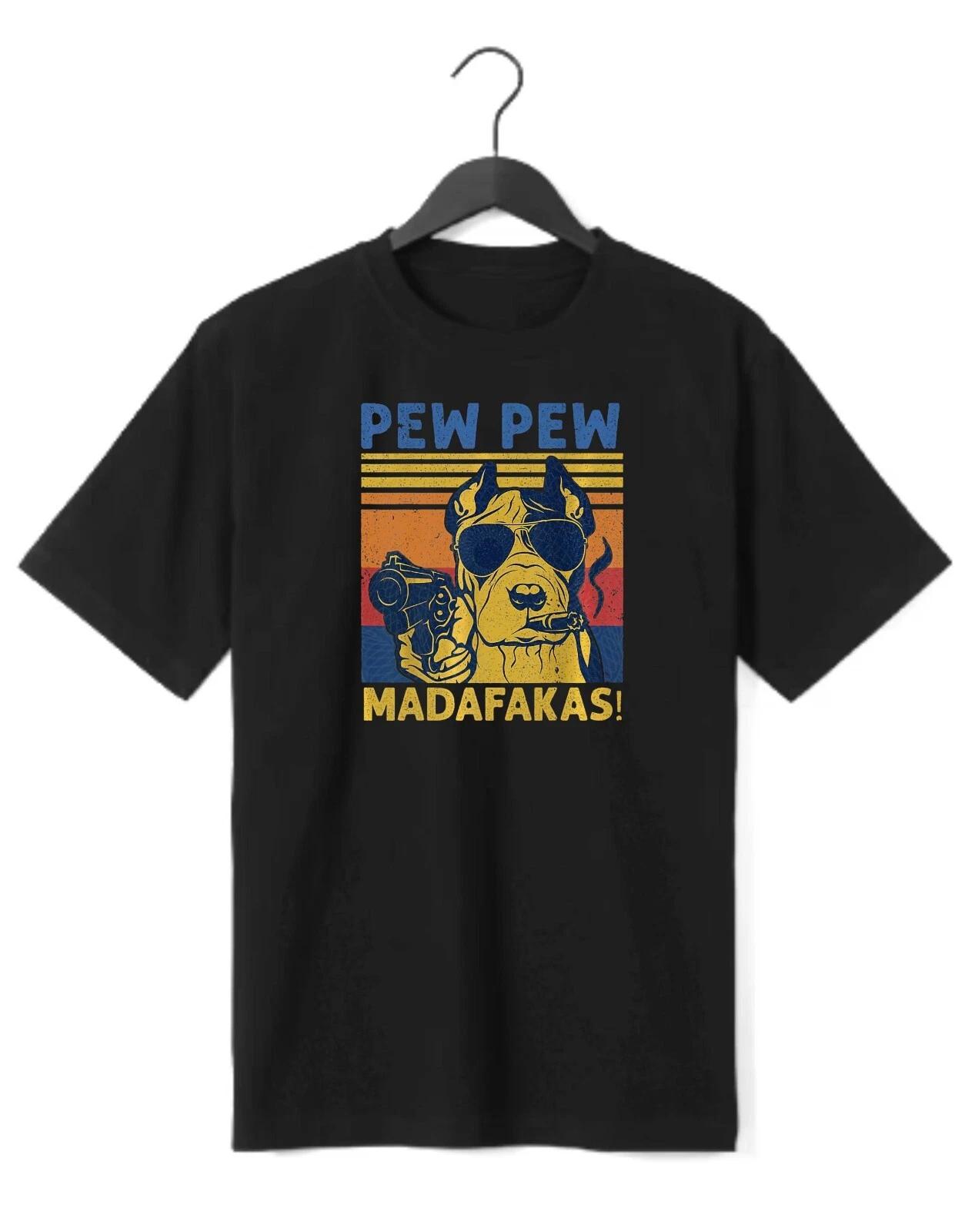 Pew Pew Madafakas funny t-shirt with bulldog & gun M