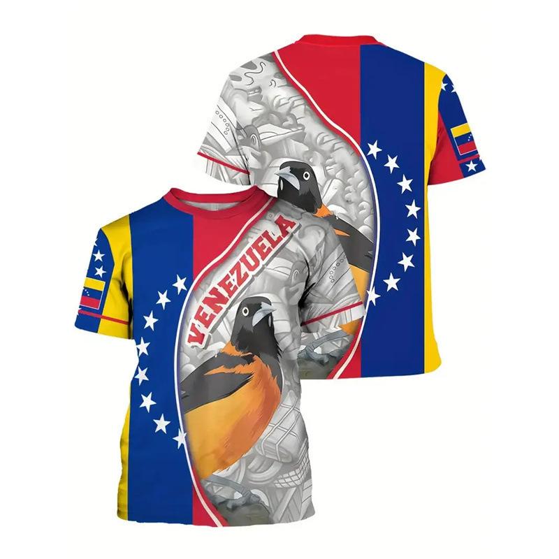 Patriotic Venezuela Flag Print Short Sleeve T-Shirt