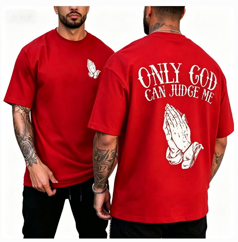 Unisexs Summer Cotton Fashionable Casual Sports Loose Only GOD CAN JUDGE ME Printed Round Neck Short Sleeved Tshirt Top Breathable