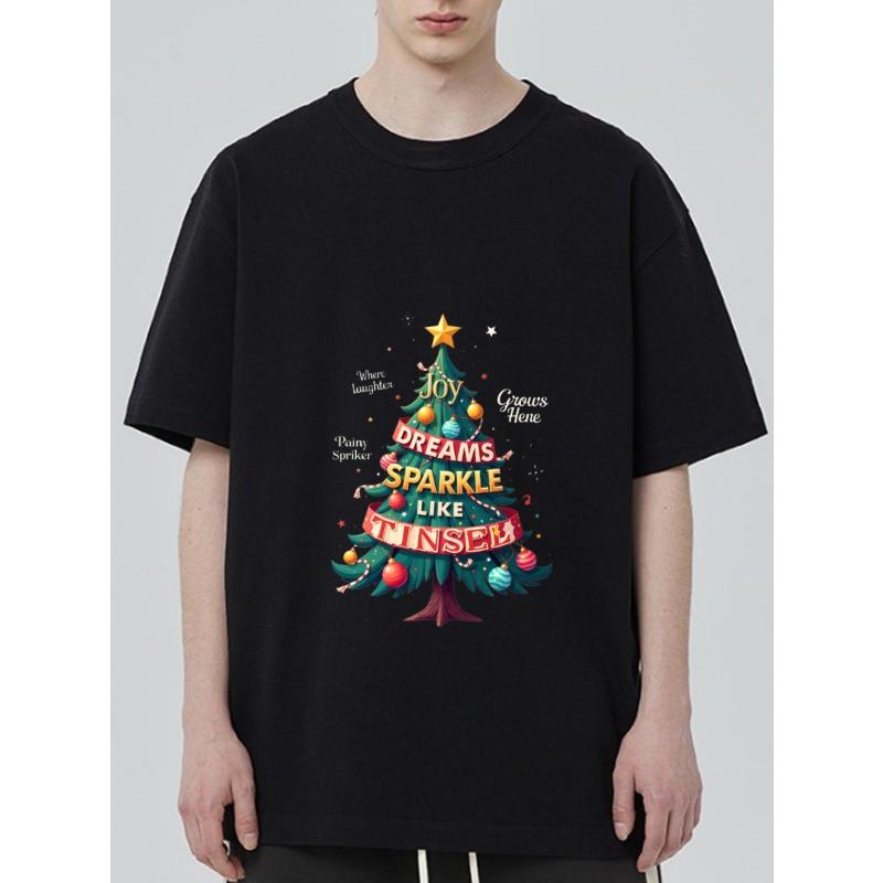 

Футболка с рождественской елкой Черная Радость Мечты Сияй как мишура Праздничный принт для торжественных случаев XXXXL чёрный