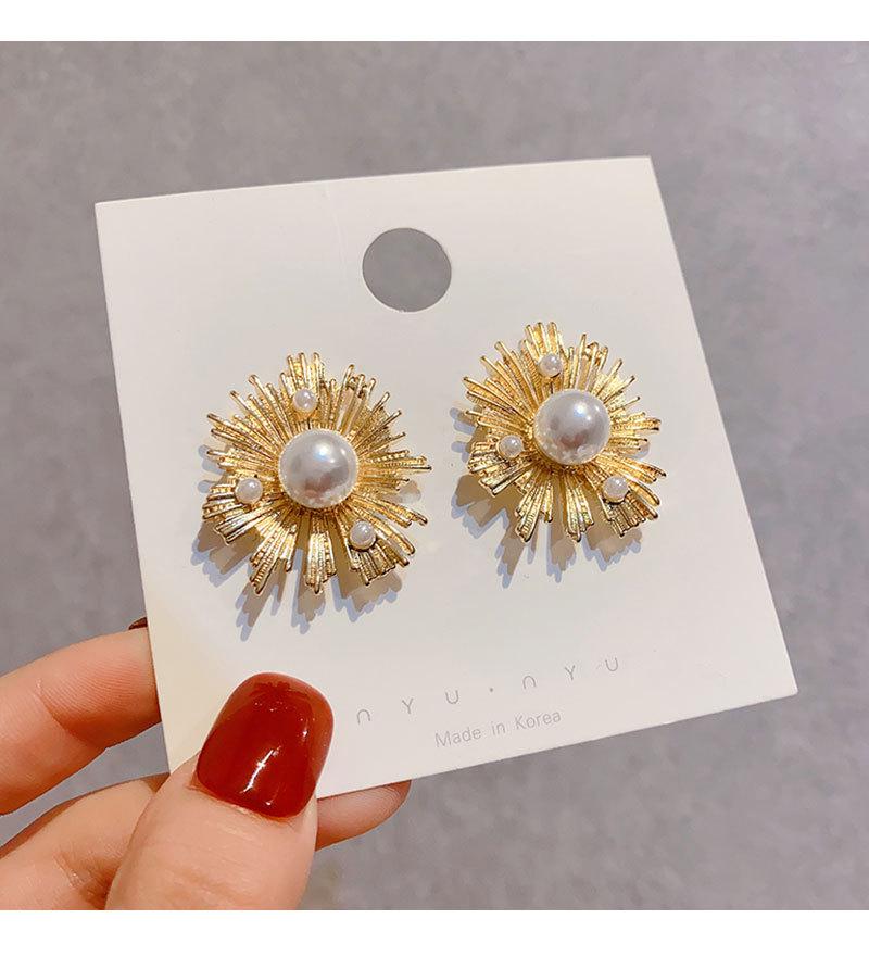 Korean Temperament S925 Silver Irregular Pearl Metal Earrings - Hong Kong Style Jewelry for Women