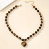 1PC Fashion Maillard Tiger's Eye Necklace Natural Stone Tiger's Eye Stone Love Pendant Necklace Women