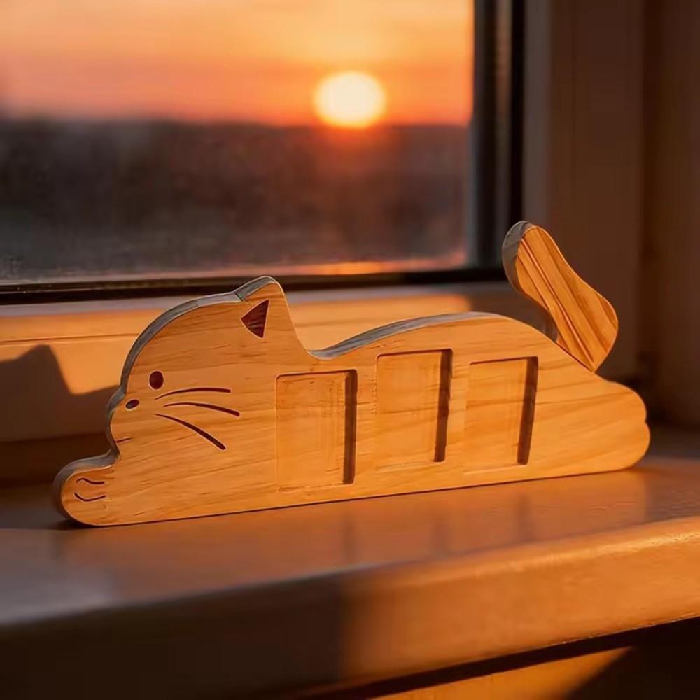 Rotatable Tail Cat Shape Photo Frame Adjustable Angle Kitten Wooden Photo Holder  Memorial Gift
